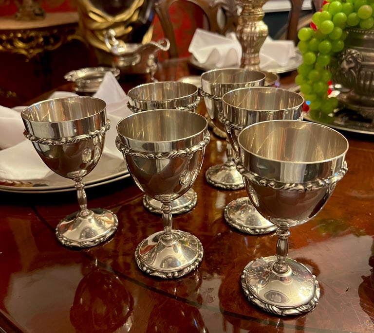 image for 1171g Set 6 sterling silver chalices / goblets - hallmarked 925 