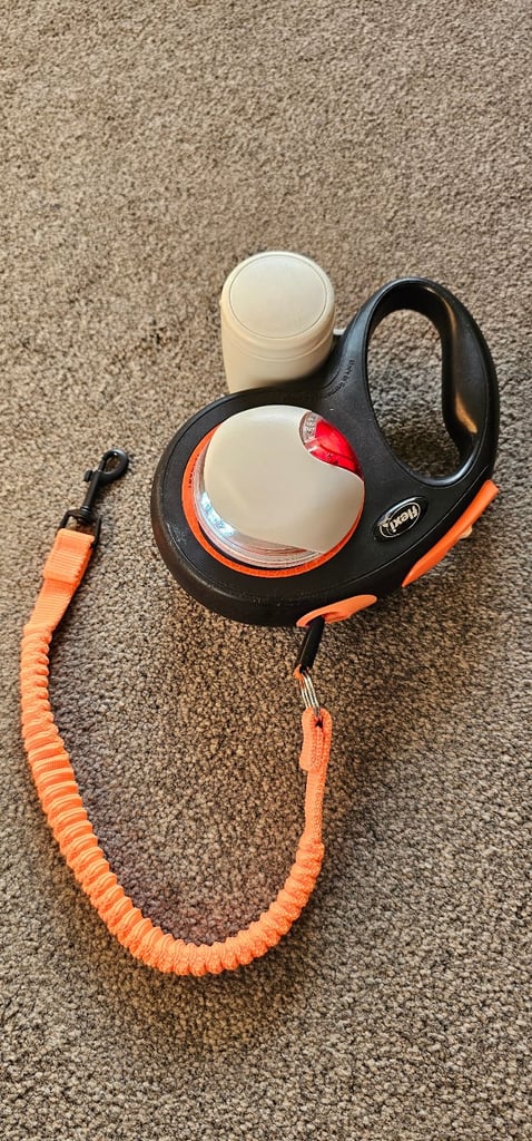 Flexi dog lead with Flexi detachable accessories including torch and poo bag dispenser