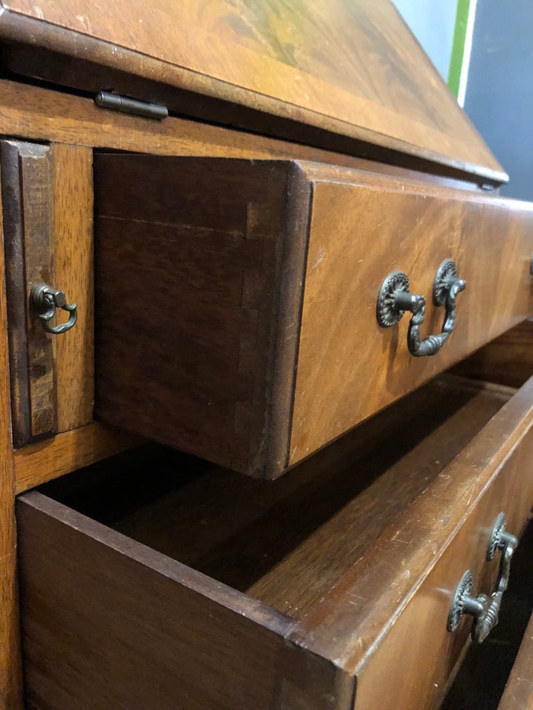 Antique wooden bureau writing desk with drawers 