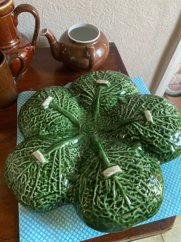 Vintage Majolica Cabbage Leaf Serving Plate With Fruit reasonable offers accepted