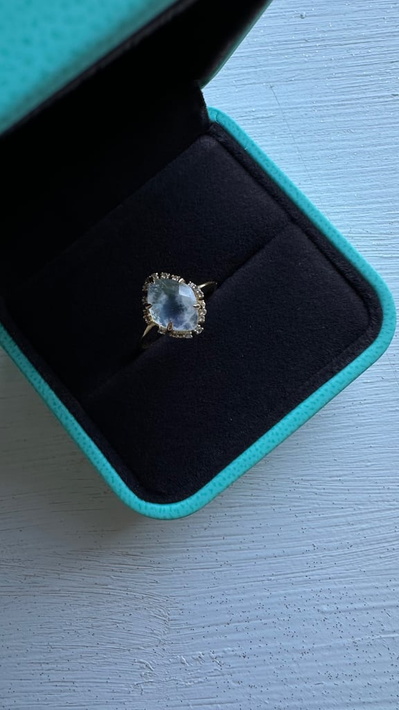 Rainbow Moonstone White Topaz Gold Vermeil ring 