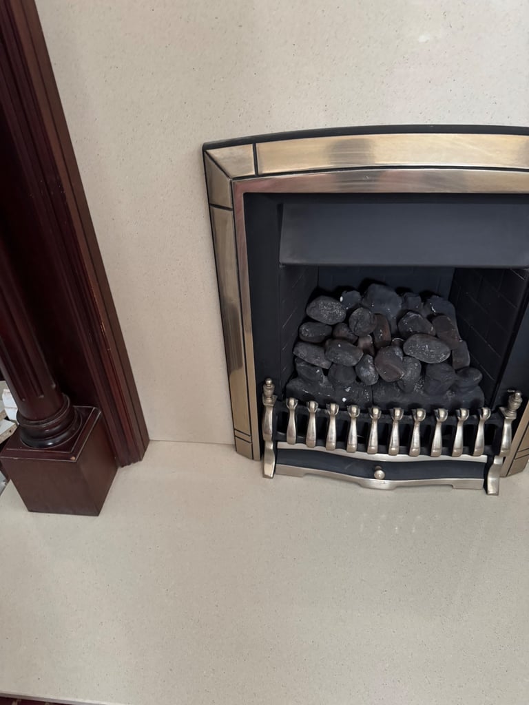 Wood fire surround marble heart and gas fire 