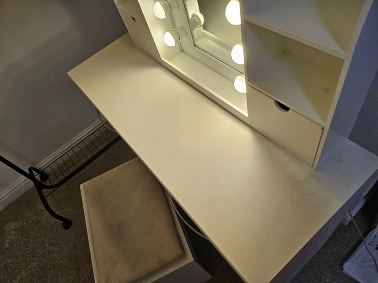 White Dressing Table with Mirror and Stool