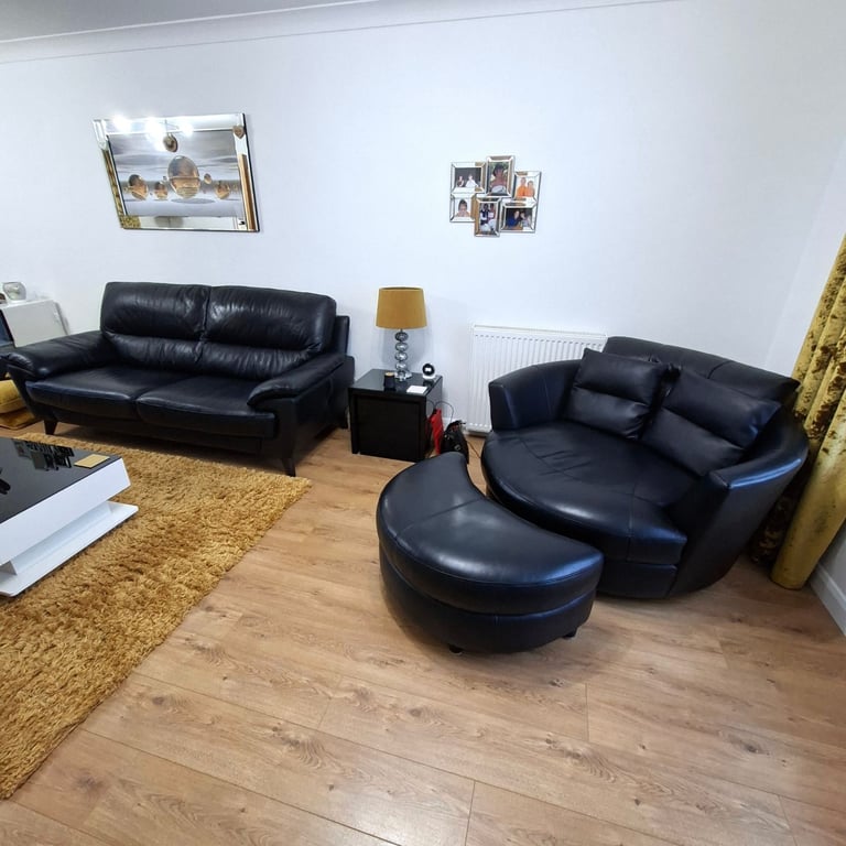 3 Seater Sofa and Cuddle Chair With Footstool  