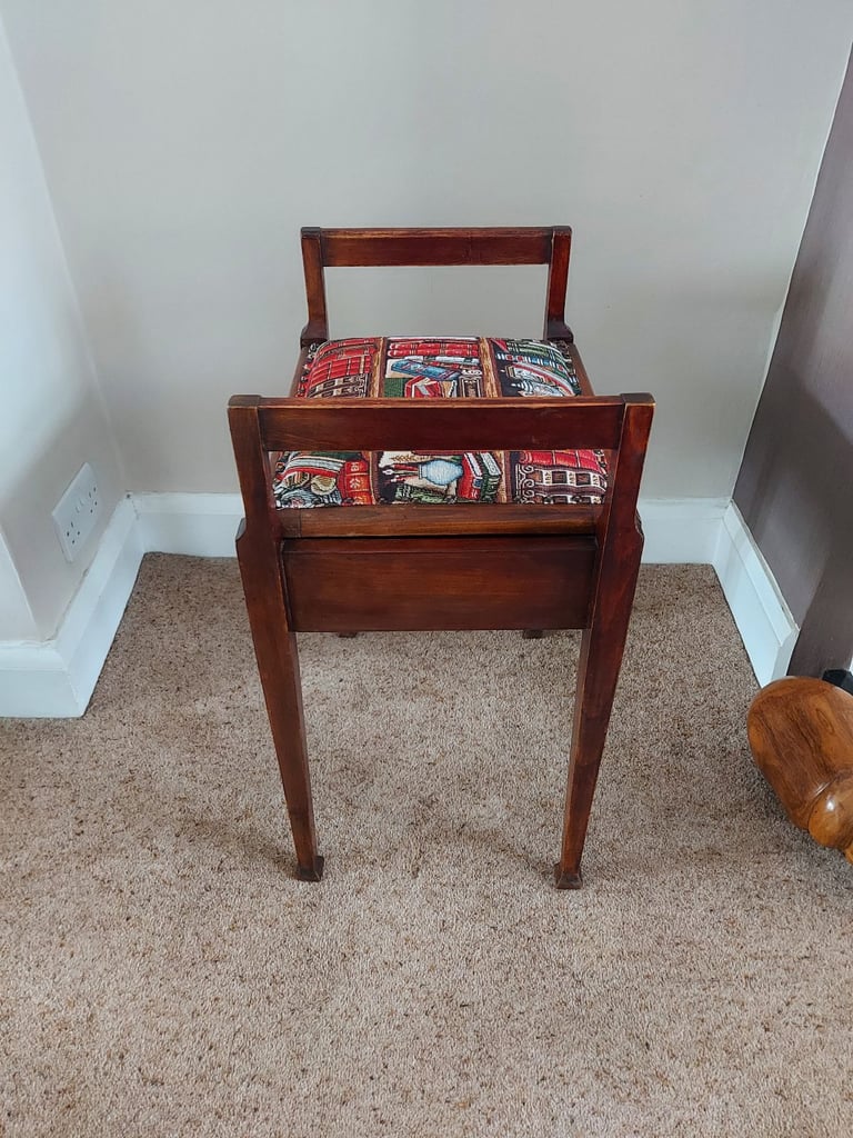 Antique Edwardian inlaid mahogany lift-top piano stool