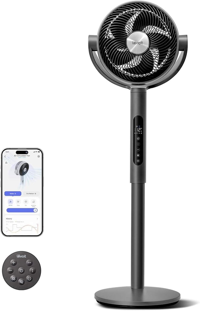 image for Levoit 20dB Quiet Smart Pedestal Fan Ultra-High Airflow, WiFi/Remote, 43'' Auto 120°+90°