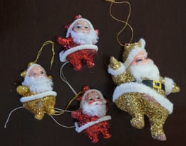 4 Glitter Father Christmas Tree Decorations