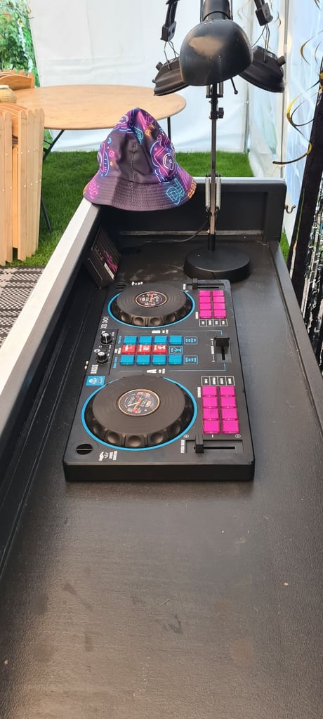 DJ disco booth and mixer deck
