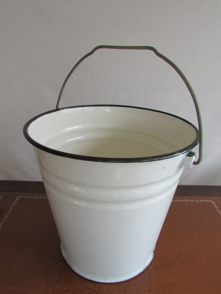 Old Vintage White Enamel Bucket Made In USSR
