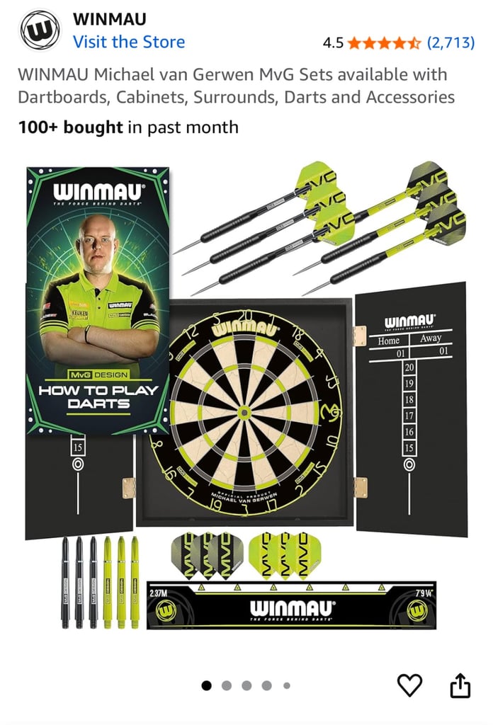 (Brand New) WINMAU Michael Van Gerwen MVG Dartboard With Cabinet, Darts and Accessories