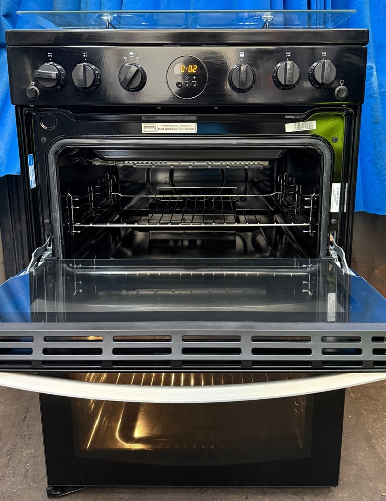 Indesit ID67GOMCB 60cm Double Oven Gas Cooker - Black 