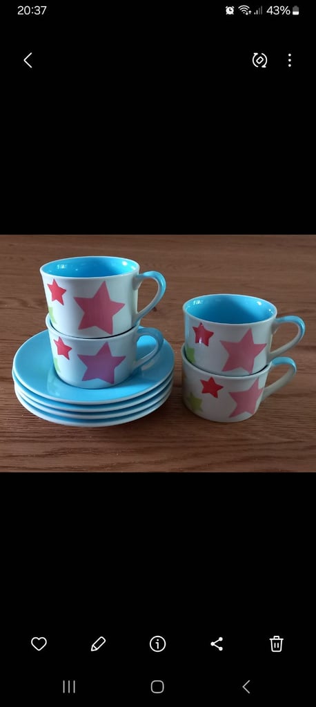image for Whittards Handpainted Cups & Saucers Starlet Design New
