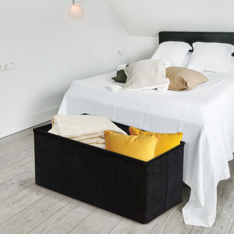 Large Fabric Ottoman Storage Box: Foldable Footrest, 78x38x38cm