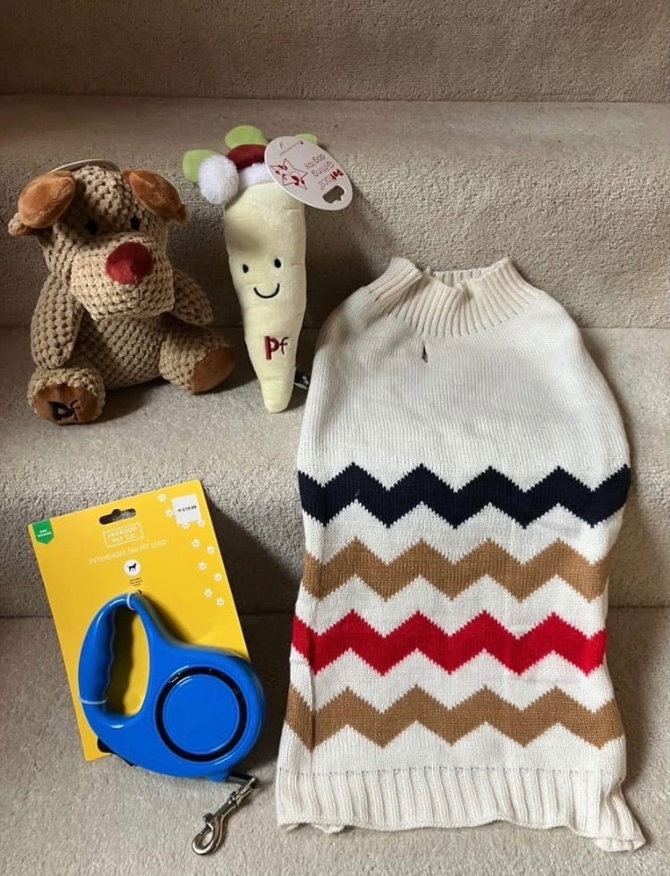 image for Jackson & Co extendable 5m dog lead/2 Petface squeaky toys/Xmas Jumper