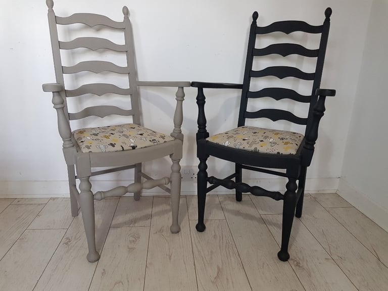 Pair of Vintage Cactus Throne Dining Carver Chairs Rustic Shabby Chic