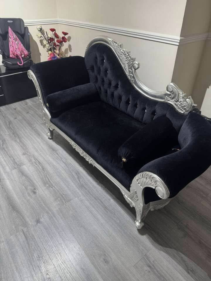 image for Black Chaise Lounge silver black Sofa