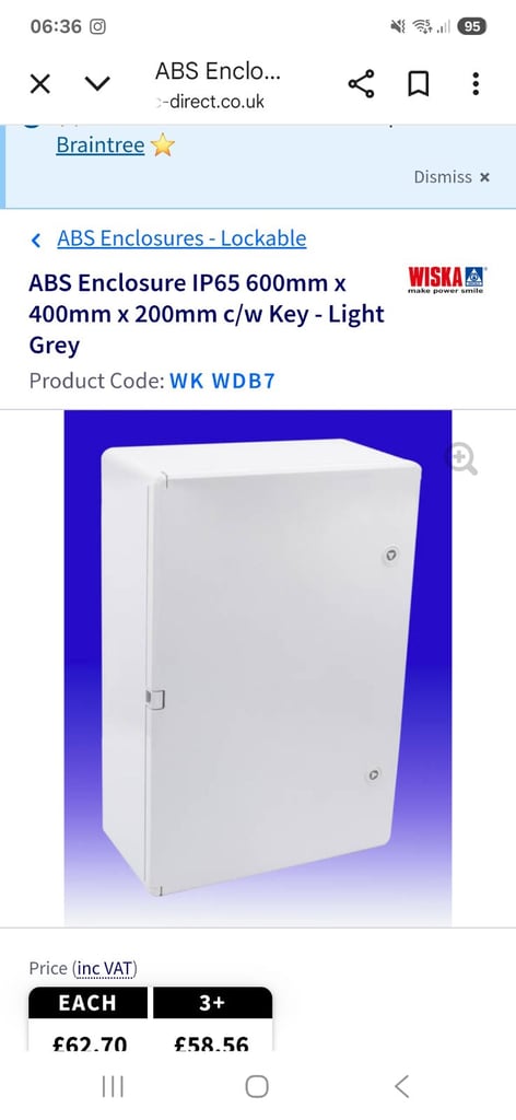 image for ABS Enclosure IP65 600mm x 400mm x 200mm c/w Key - Light Grey