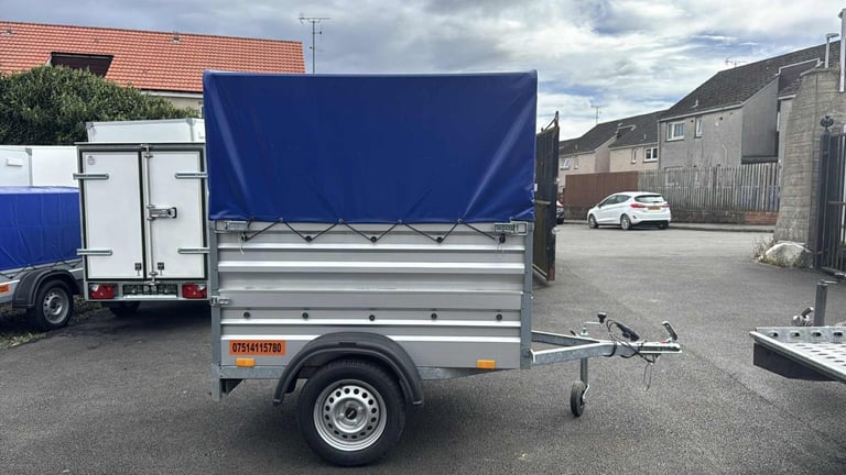 BRAND NEW 5ft x 4ft SINGLE AXLE DOUBLE BROADSIDE TRAILER WITH 80CM FRAME AND COVER 750KG