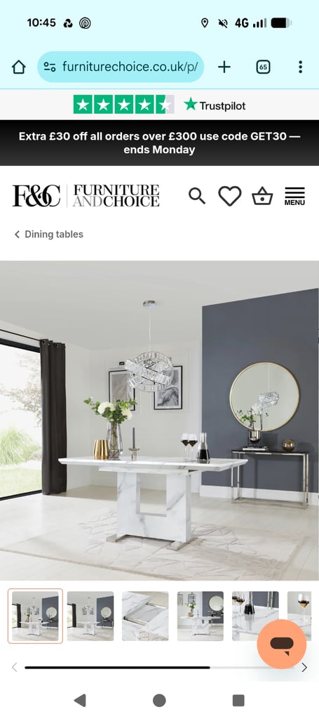 image for Marble effect dining table seats 6 when extended