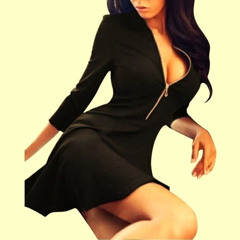 image for New Black Zipped Fit 'n Flare A-Line Crew Neckline Dress Tunic Top. Size 16.POST OR COLLECT!