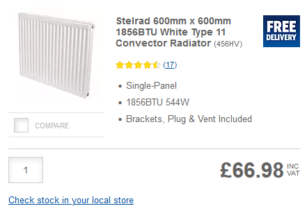 Brand new Stelrad 600 x 600 K1 single radiator