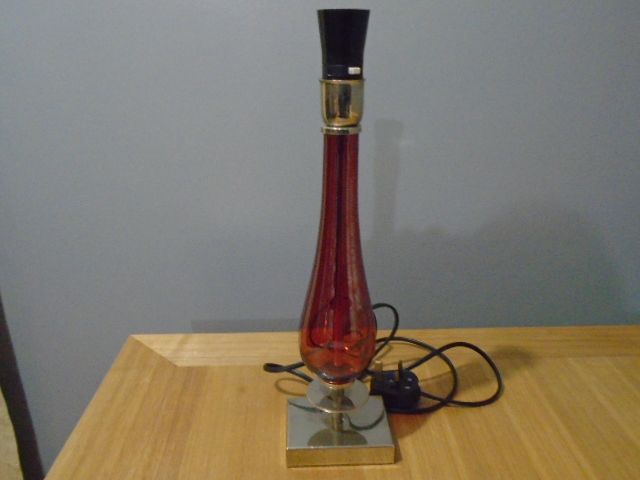 Vintage Ruby Coloured Glass & Metal Table Lamp