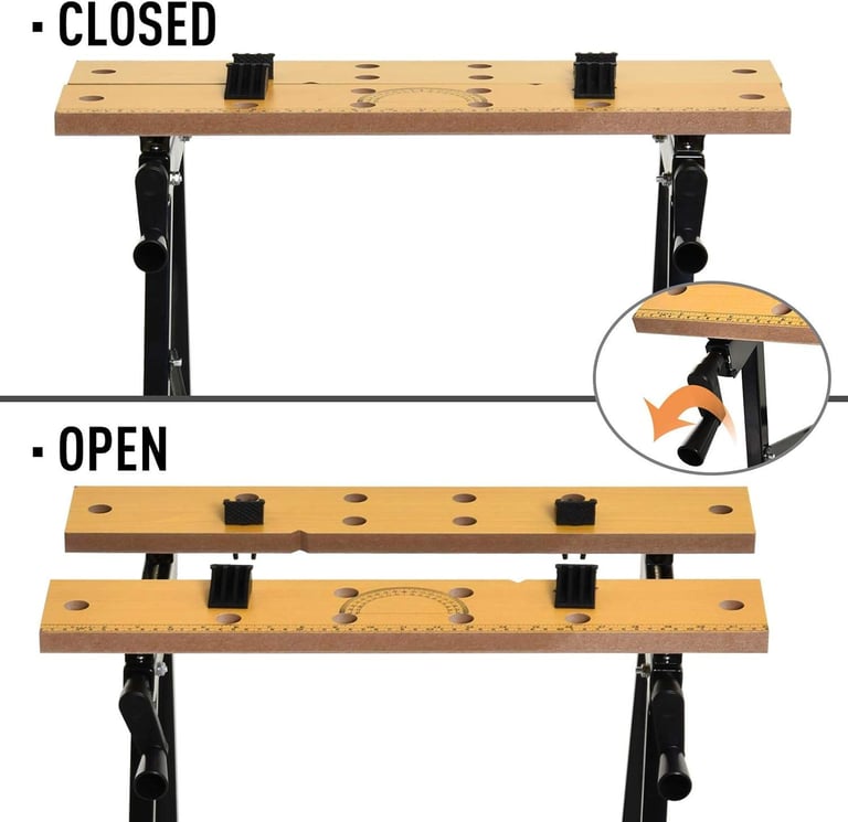 DURHAND 4-in-1 Work Bench, Folding Clamp Table w/ 4 Adjustable Clamping Pegs 