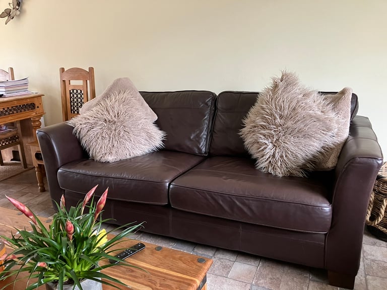 Brown leather sofa | in Heywood, Manchester | Gumtree
