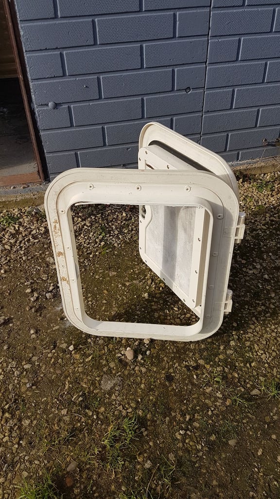 Various side doors with frames and keys for caravan camper motorhome - gas, toilet, storage.