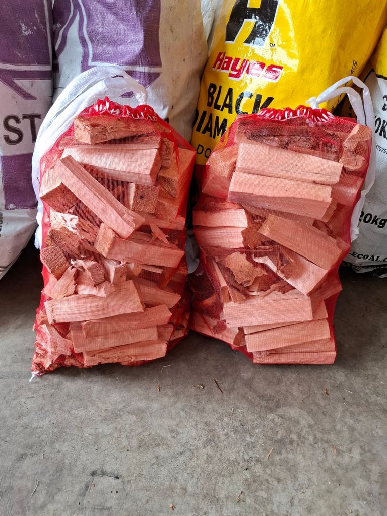 🔥 Hardwood Kiln Dried Firewood (100% Ash) - Kindling - Softwood Netting Bags - Smokeless Coal 🔥 