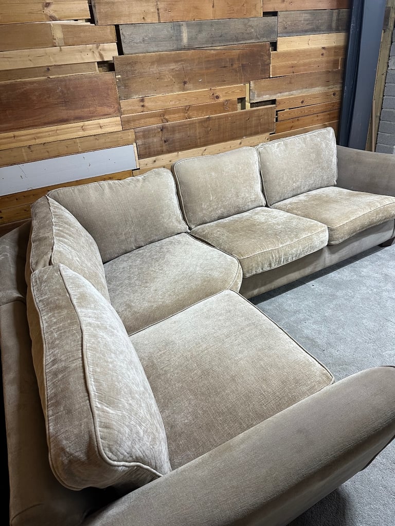 Beige crushed velvet corner sofa *free local drop off*