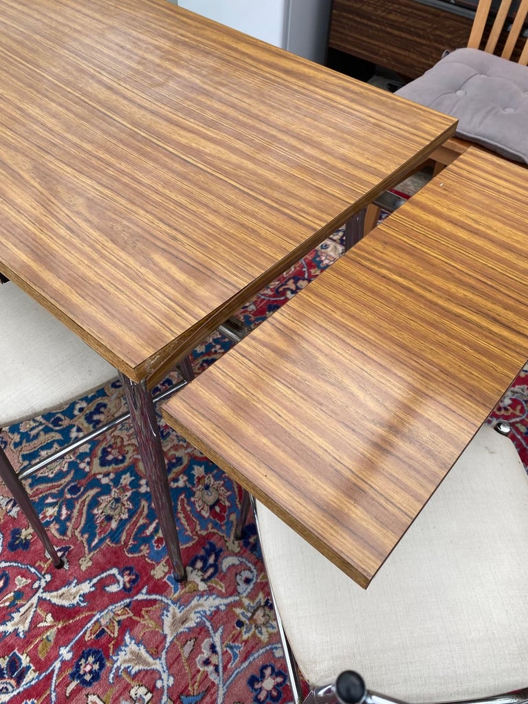 Vintage 1960s French Supermatic by Brevet Extendable Dining Table and 3 Chairs