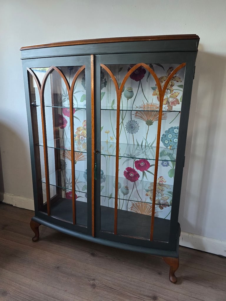 REFURBISHED  XL Antique Drinks Cabinet Cocktail Display Glass Wildflowers - Possible Local Delivery