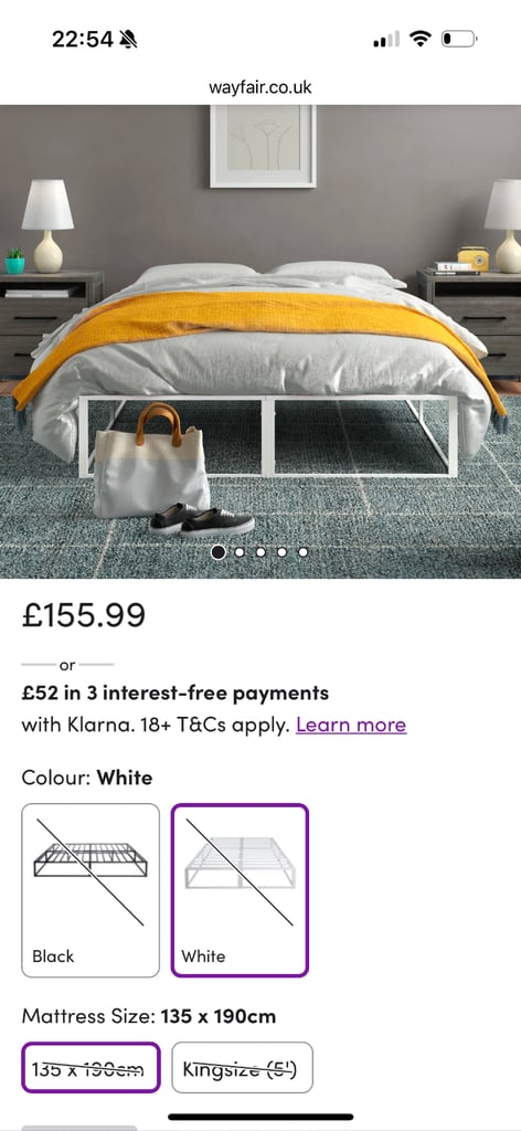 image for White Metal Bed Frame – Double – £45 ONO (SW14)