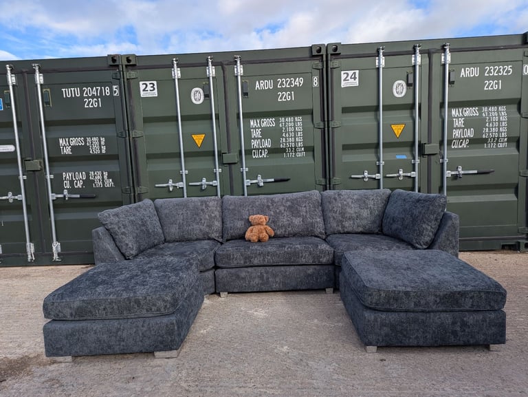 London U shape corner charcoal grey luxury chenille