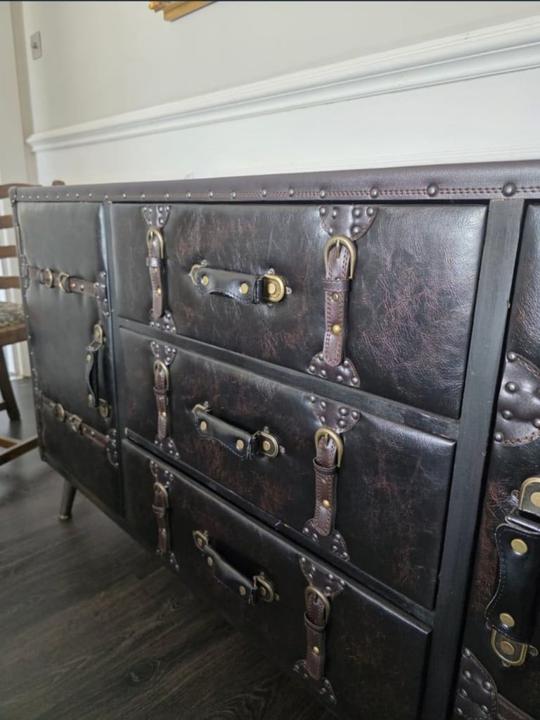 Genuine leather side table 