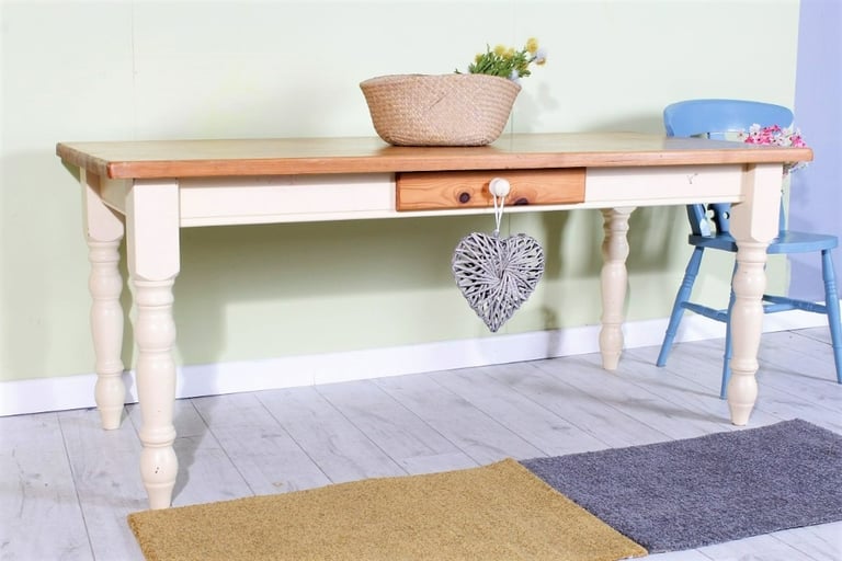 DELIVERY OPTIONS - 6 FT SHABBY CHIC PINE KITCHEN TABLE TURNED LEGS WIT