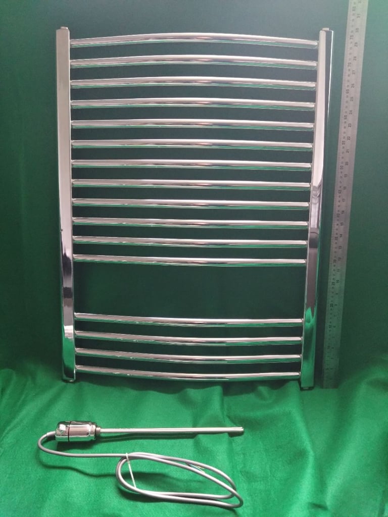 image for Chrome Curved Electric Towel Heater ~595mm Wide x 775mm High
