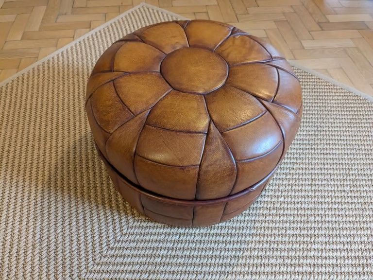 image for Extremely Rare Tetrad Pumpkin Leather Footstool Pouffe EXC Condition