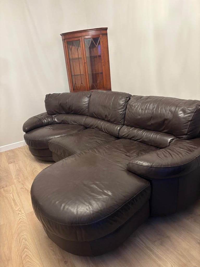 image for Brown Leather Corner Sofa with Rotating Seat