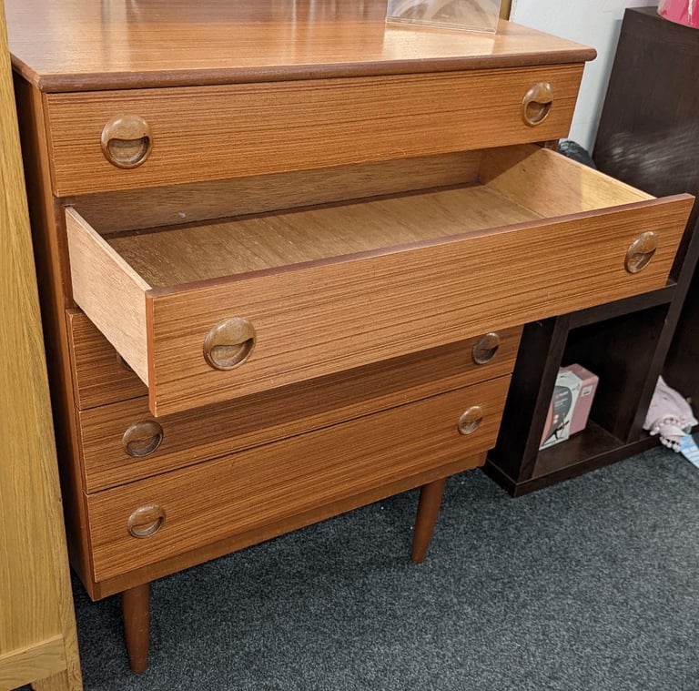 image for ✨1950s MID CENTURY SCHREIBER TEAK WOOD VENEER 5 DRAWS✨