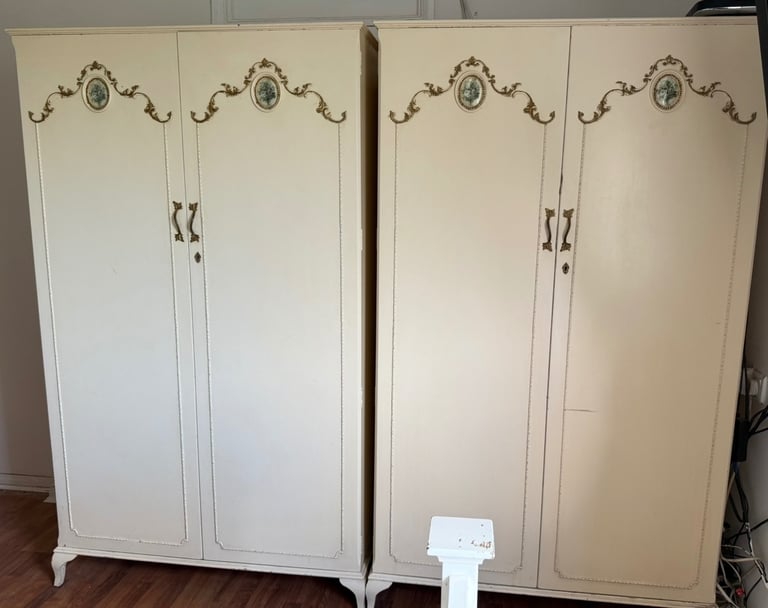 Pair of vintage French style ornate wardrobes 