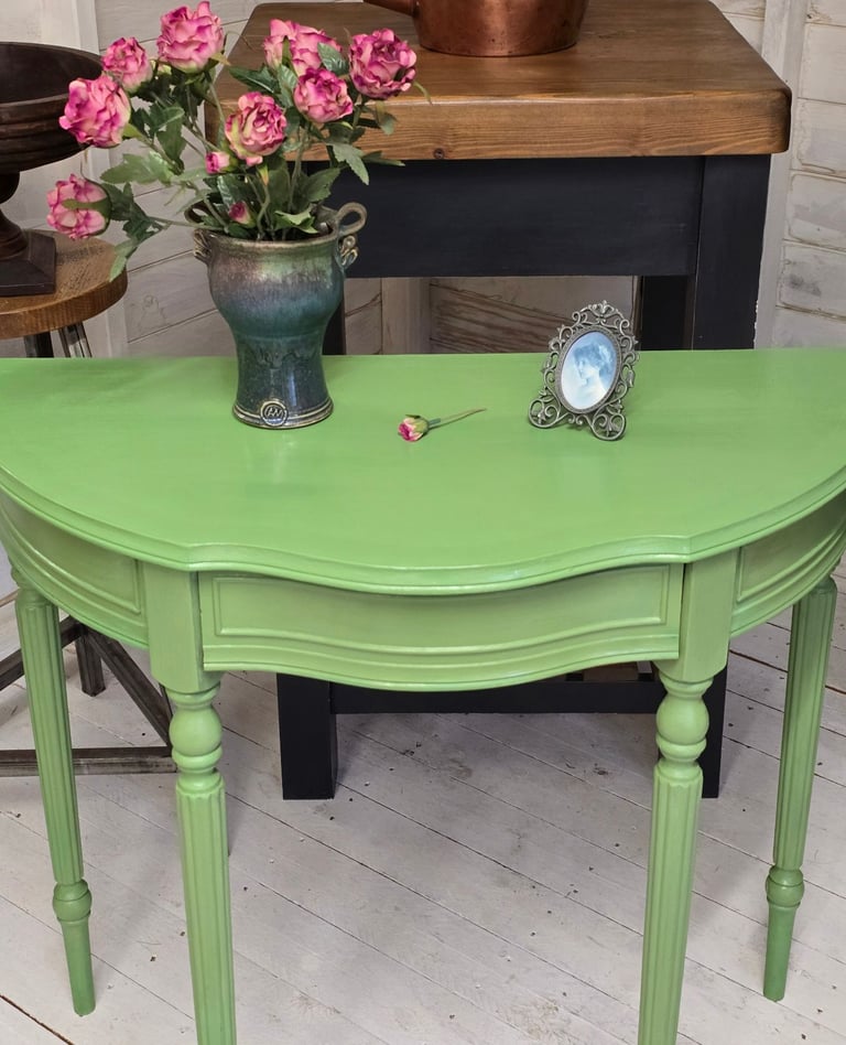Vintage Half Moon Console Table With Secret Drawer