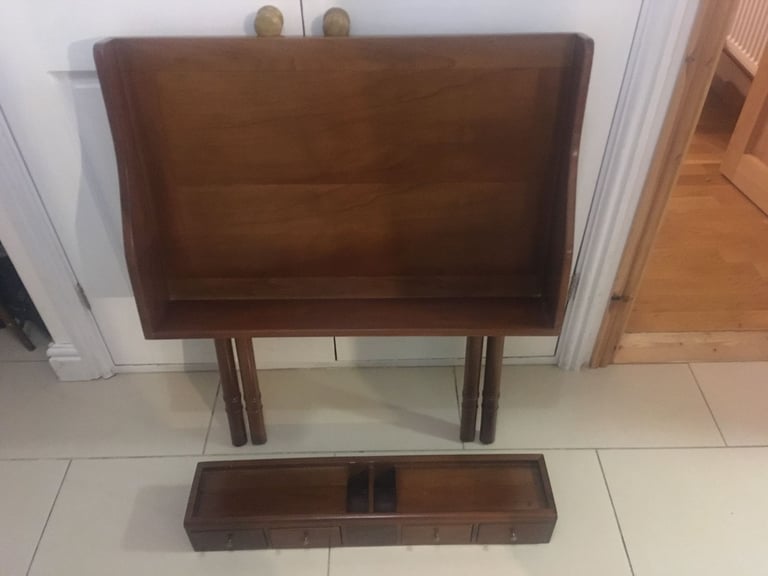 Solid Wood Foldable Desk with Movable Desk Organiser