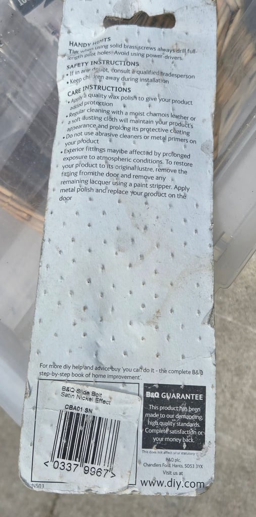 B&Q 6" heavy duty slide bolt satin nickle.