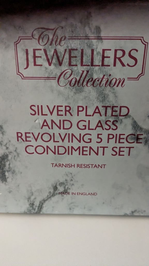 image for Silver plated and glass revolving condiment set