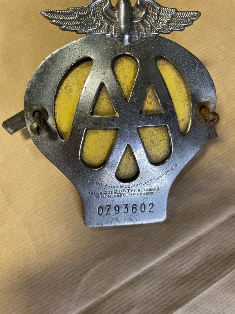 AA chrome car badge from 1945 + 1 other