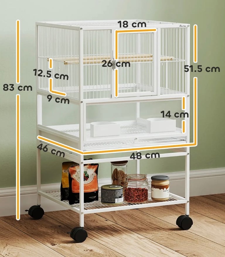 BRAND NEW White bird cage  with Rolling Stand Acrylic Viewing Panels