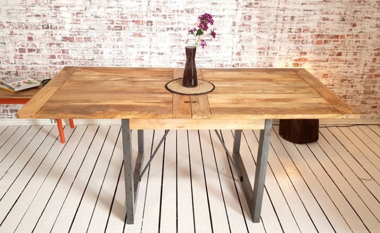 Industrial Rustic Dining Table Extending Leaf Hardwood Finish - Folding,  Ergonomic, Space Saving | in Putney, London | Gumtree
