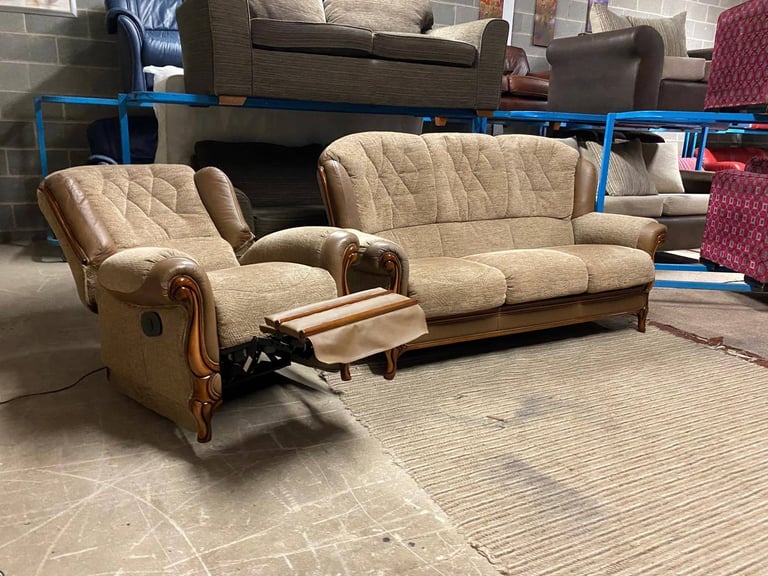 Brown Fabric 3 Seater Sofa and ELECTRIC RECLINER Chair 